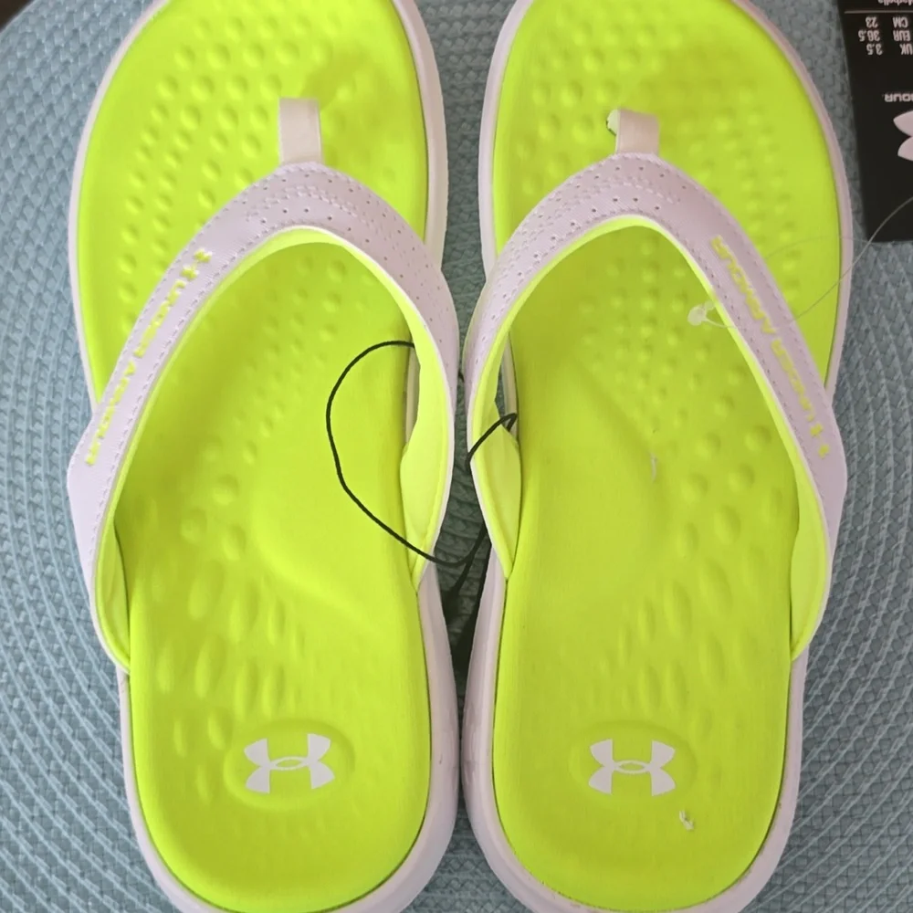 UNDER ARMOUR BRAND WOMEN'S FLORESCENT YELLOW FLIP-FLOPS SANDALS SIZE 6 - Picture 2 of 16